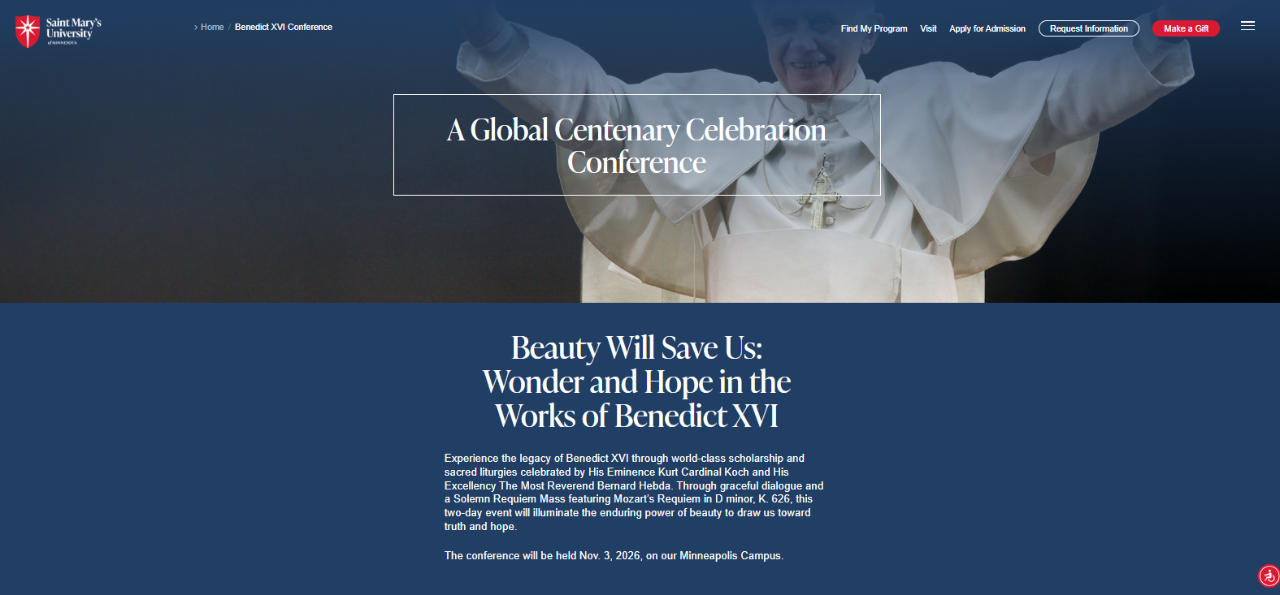 Alla Saint Mary’s University del Minnesota il Simposio “Beauty will Save Us: Wonder and Hope in the Works of Joseph Ratzinger-Benedict XVI”